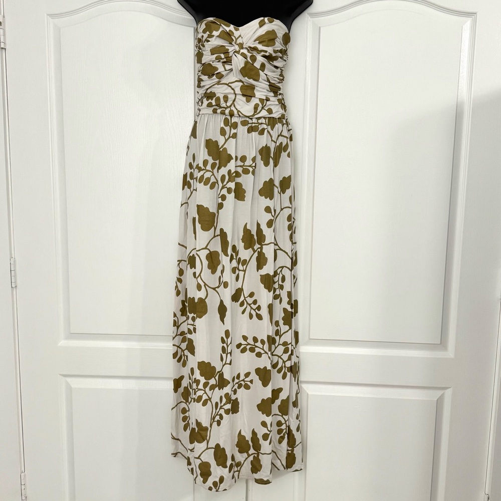 White Gold Floral Strapless Twist Bust Maxi Dress Size Large Flowy Elegant - Picture 3 of 9